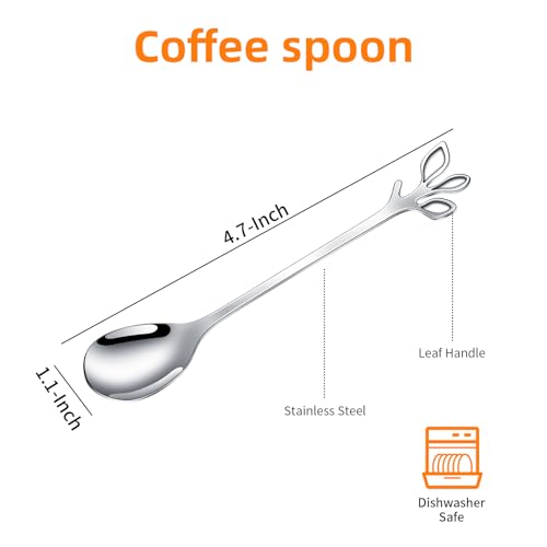 AnSaw 10-Pc Silver Mini Spoons & Forks Set, 4.7" - Leaf Handle - color: Silver