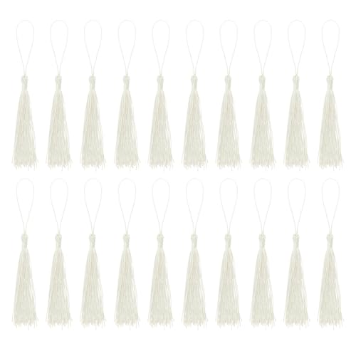Bookmark Tassels - 20Pcs 13cm/5" Silky Soft Mini Tassel with Loops for Keychain Graduation Handmade DIY Craft Accessory, Milky White