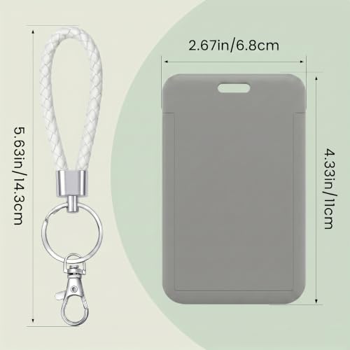 ID Card Badge Holder Key Chain with Metal Keyring, Plastic Slide Open with ID Window for Women Men Girls Students - color: Pure Gray