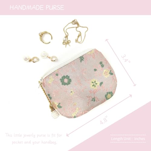 Handmade Women Coin Purse Brocade Zipper Wallet Rosary Pouch Silk Jewelry Bag - Pink - color: Pink