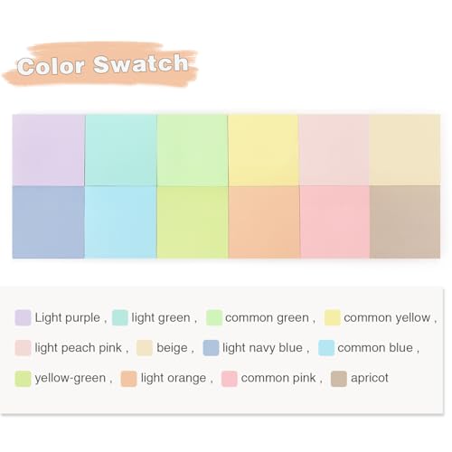 OSBOO Sticky Notes 3x3 Inch 12 Pack Pastel Colors, 50 Sheets/Pad - color: 12 Pastel Colors