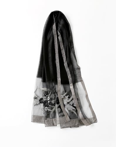 Jeelow Long Silk Blend Embroidered Floral Shawl Scarf Wrap for Women - color: Black