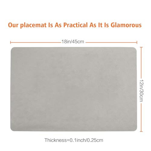 Light Gray Vinyl Placemats Set of 6 Waterproof Wipeable Table Mats - color: Light Gray
