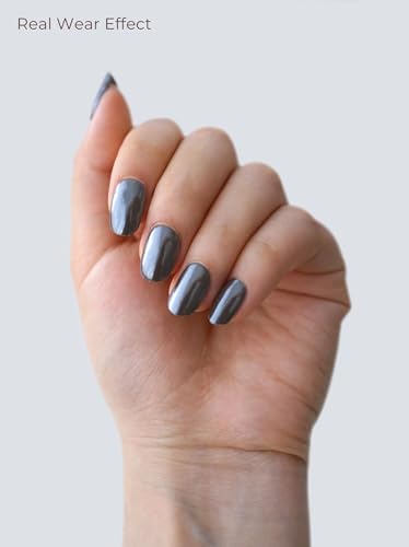 Real Gel Nail Strips (No UV Light Needed) - 44Pcs Salon Quality Nail Stickers - Long Lasting Polish Wraps for Women, Easy Apply & Remove (Chrome Cocoa) - color: Dark Cocoa Brown