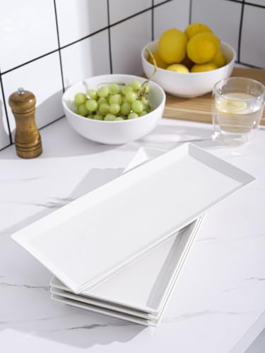 Kanwone White Serving Platters, Porcelain Serving Trays for Parties, Large Rectangular Plates - 14.5 Inch - style: Style4