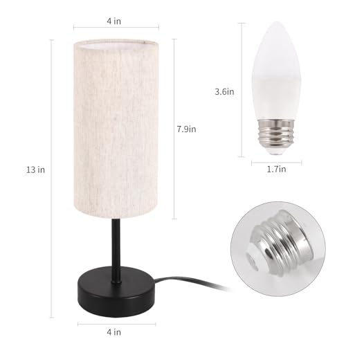 RISLG 2 Pack Small Table Lamps for Bedroom, Bedside Lamps for Nightstand with Wire Switch, Minimalist Modern Desk Lamps with Linen Fabric Shade for Kids Room Living Room Office Dorm, Bulb Included - color: 2 Pack Beige-Black, size: 13in