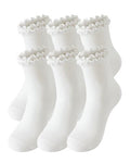 DQCUTE Women's Ruffled Ankle Cotton Crew Socks, 6 Pairs - color: White (6 Pairs)