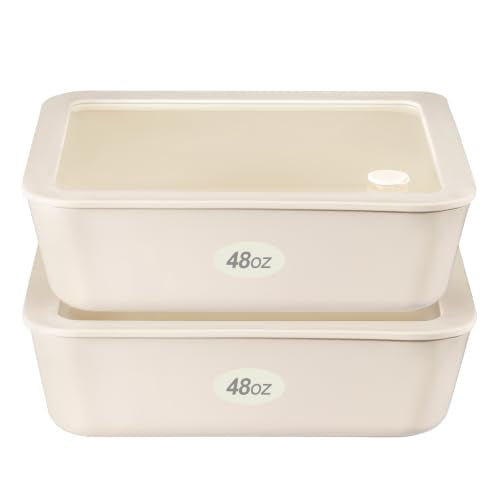 Urban Green Ceramic Coated Glass Food Storage Container with Airtight Glass Lid, Large Rectangle Meal Prep Container, 48oz, Microwave and Oven Safe Non-Toxic Lunch Box, Cream color - color: Coconut Cream-2RM