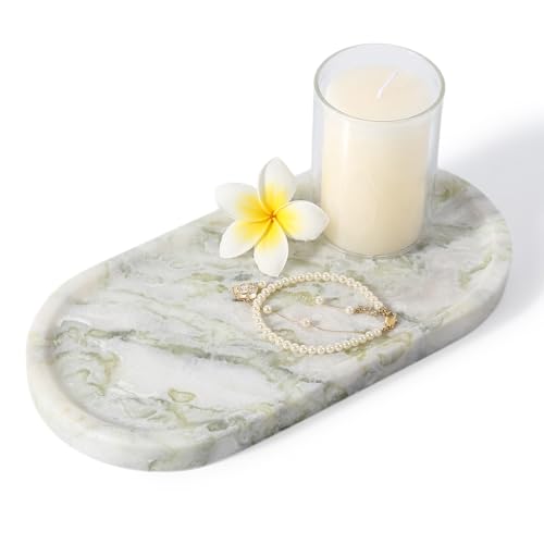 Koville Marble Vanity Tray for Bathroom Countertop, Green Marble Bathroom Tray Perfume Trays for Dresser, Stone Jewelry Dish Stone Trays for Kitchen Counter, Candle Holder for Home Decor - color: Bianco Palomino Green