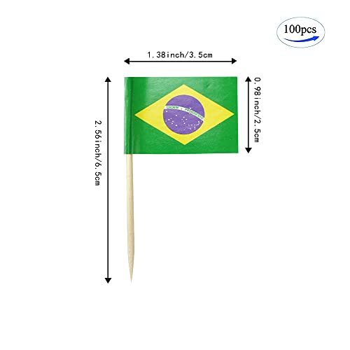 mflagperft Brazil Toothpick Flags 100 Pack, Mini Brazilian Flag Picks - color: Brazil
