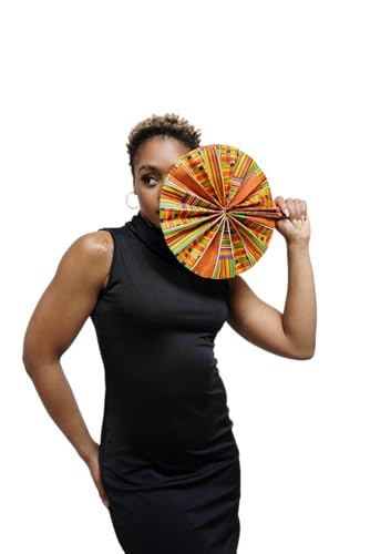 Kente African Print Foldable Hand Fan - color: Kujoe
