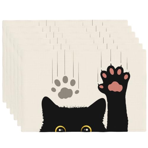 Cut Black Cats Farmhouse Print Placemats Set of 6 12x18 Inch - color: Black and White, size: Set of 6