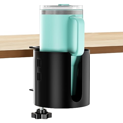 Deeper Anti-Spill Large Desk Cup Holder Clamp,Metal Table Cup Holder(Black) - color: Black, size: 1 Pack, Deeper, 3.95 inch