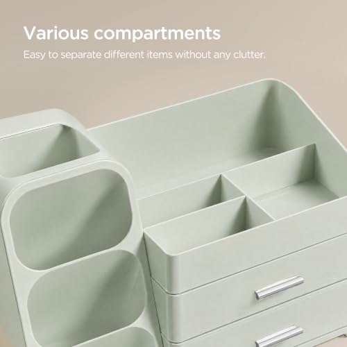 HBlife Desk Organizer with Pen Pencil Holder for Desk, Pen Organizer with 2 Drawers, Desk Organizers and Accessories with 4 Compartments, Desktop Storage for Office Home School Art Supplies, All Green - color: All Green