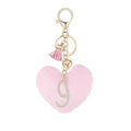 Initial Letter Heart Pom Pom Keychain for Women Pink Soft Fluffy Ball Key Ring for Purse Backpack Handbag - color: I