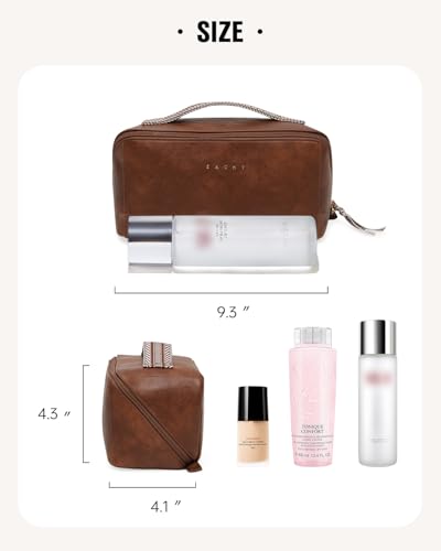 EACHY Travel Makeup Bag for Women, PU Leather Cosmetic Bag, Brown, Medium - color: C - Brown, size: Medium
