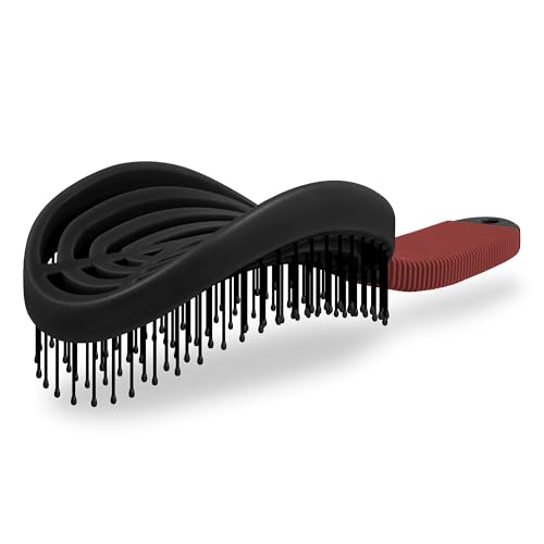 NuWay® DoubleC® Scalp Care Hair Brush – Patented Double Curve Design for Scalp Massage, Vented Blow-Dry Styling, Wet & Dry Hair, All Hair Types (Black & Red) - color: Black & Red