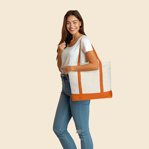 22" Heavy Duty Cotton Canvas Tote Bag (Zippered) - color: Orange