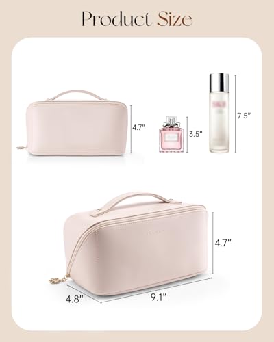 VLANDO Cosmetic Bag for Women with 180°Opening,Carry Handle,Apricot Pink - color: 03.Apricot Pink