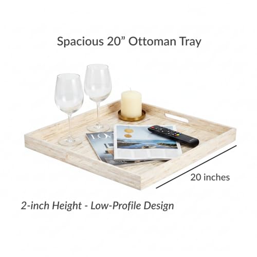 PEMAR 20x20 Mother of Pearl Ottoman Tray, Decorative Tray with Handles - color: White Cream