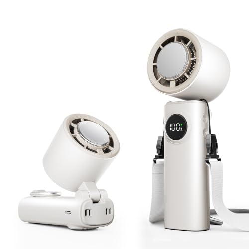 MUXNW Handheld Mini Portable Fan, HD Display 100 Speed Levels(White) - color: White