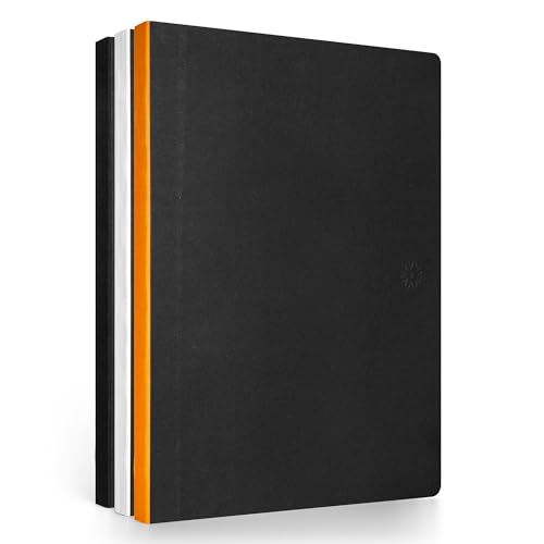 Notsu Dot Grid Lay Flat Notebook Variety 3-Pack, 6" x 8.5" - color: White/Black/Orange, size: 6" x 8.5" (Pack of 3)