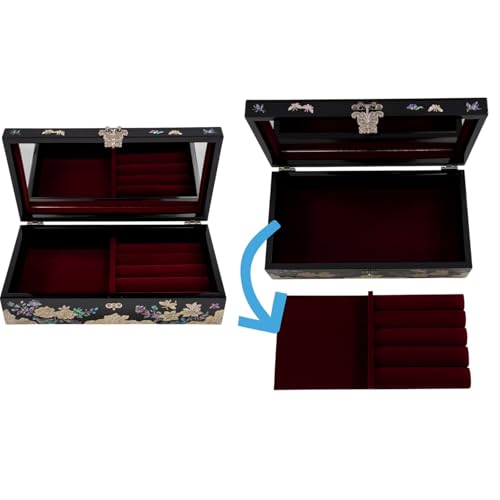 February Mountain Mother of Pearl Jewelry Organizer box - Handmade Large Wooden Box Romantic Anniversary Birthday Gifts for women (Butterflies in Peony Garden) - style: Butterflies in Peony Garden