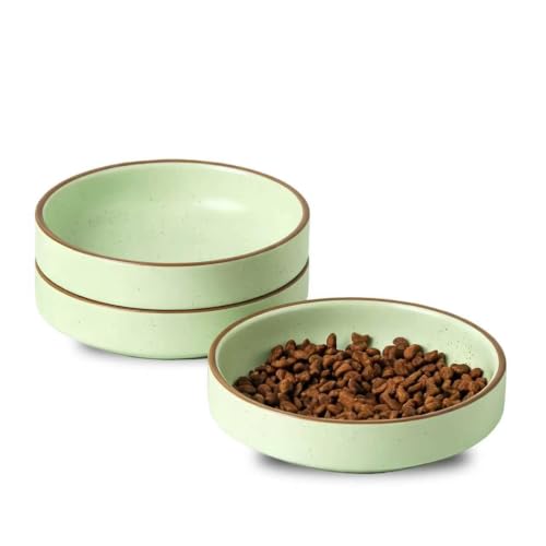 5 inch Ceramic Cat Dishes Cat Food Bowl Water Bowl Set, 3 Ceramic Cat Bowls Small Pet Bowls Cat Food Dish for Kitten and Medium Cat, Green - color: white