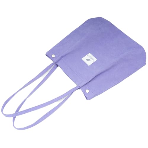 Corduroy Tote Bag Cute Tote Bags for Women Shoulder Bag with Inner Pocket for Work Beach Travel and Shopping Grocery - style: Purple