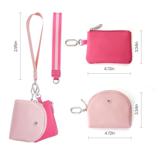 Mini Dual Pouch Wristlet Wallet for Women – Zip Around wristlet Keychain Wallet with 2 Wristlets, Ideal for Dog Walking, Coffee Runs & Lunch Break Essentials (Rose+Pink) - color: Rose+Pink