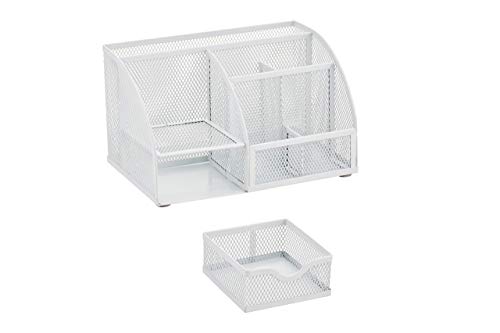 Annova Mesh Desk Organizer Office with 7 Compartments + Drawer/Desk Tidy Candy/Pen Holder/Multifunctional Organizer (White) - color: White