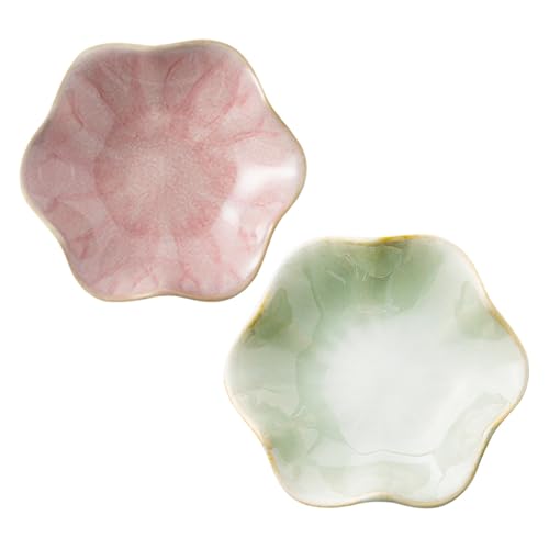2Pcs Ceramic Jewelry Dish - Lotus Leaf Shape, for Ring Holder Necklace Small Key, Suitable for Mother Friend Sister, Gifts for Women, Cute Plate Trinket Tray, Home Decor (Pink & Green) - color: Pink & Green