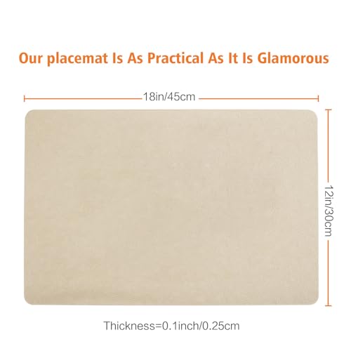 Beige Vinyl Placemats Set of 6 Waterproof Wipeable Table Mats - color: Beige