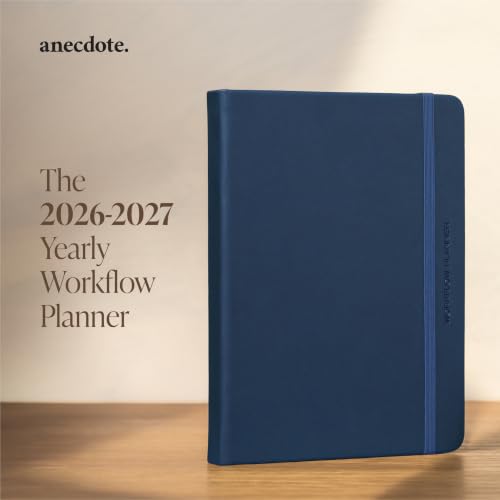 Anecdote Planner w/ 2026-2027 Calendar Yearly Planner Vegan Leather Cover - color: Ocean Blue
