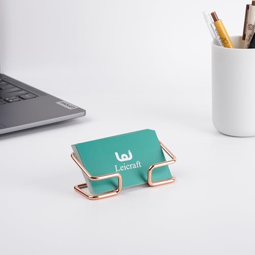 Business Card Holder for Desk, Cute Metal Card Organizers and Office Desk Accessories for Men and Women (Rose gold) - color: Rose gold