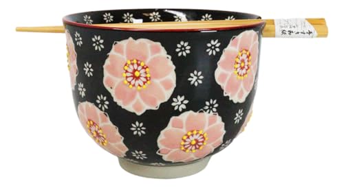 Ebros Gift Artistic Donburi Ramen Udon Noodles Soup Salad 5" D 18Oz Bowl With Bamboo Chopsticks And Built In Rest Set Asian Dining Kitchen Accent (Pink Sakura Cherry Blossom) - color: Pink Sakura Cherry Blossom