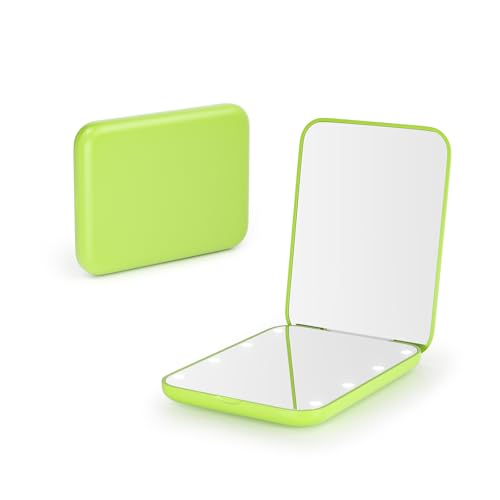 Kintion Pocket Mirror, 1X/3X Magnification LED Compact Mirror (Light Green) - color: Light Green