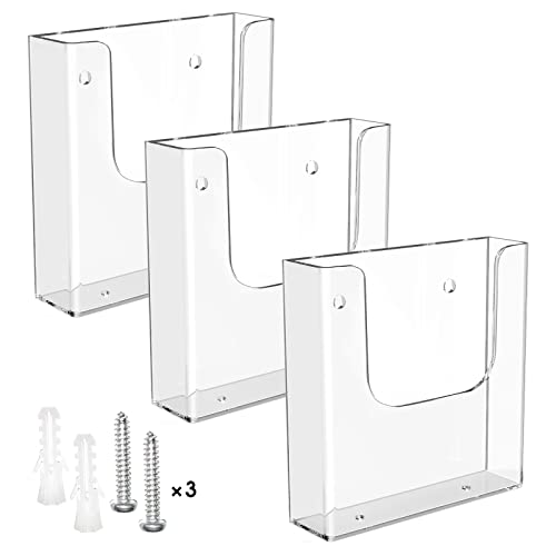 MaxGear Acrylic Brochure Holder Wall Mount, 6 Inch Wide, 3 Pack - size: 6"x9"