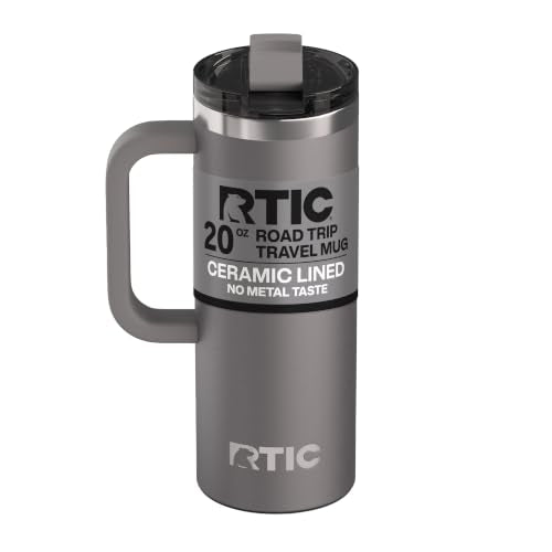 RTIC 20oz Road Trip Travel Mug with Lid and Handle, Ceramic Lined, Graphite - color: Graphite, size: 20 Ounces