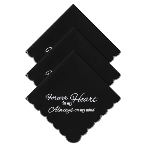 GREATEE Black Embroidered Funeral Handkerchiefs for Women Soft Cotton 11" - color: Forever in My Heart