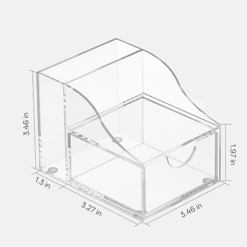 HBlife Acrylic Pen Holder for Desk, 3-Compartment Small Desk Organizer with Drawer, Clear Office Supplies Desk Accessories with Sticky Notes Holder Stores Post It Notes 3X3 for Office, Home and School - color: Clear, size: 3.46”x 4.57” x 3.46”