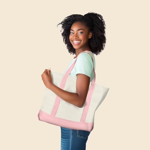22" Heavy Duty Cotton Canvas Tote Bag (Zippered) - color: Pink