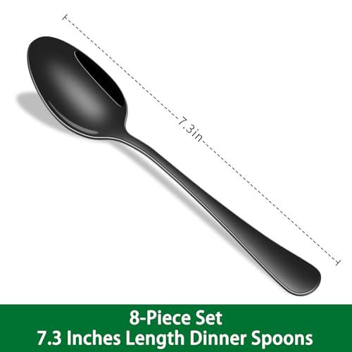 Black Soup Sooon,8 PCs 7.3 Inch Dinner Spoons,PVD Black Stainless Steel Table Spoons,Dishwasher Safe Metal Tablespoon for Home,Party or Restaurant - size: 8-Piece(Black)