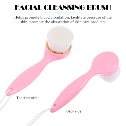 Luxshiny Face Washing Cleansing Brush Tool Manual Facial Brush with Soft Plastic Bristles for Women Deep Pore Cleansing and Skin Exfoliation, Pink