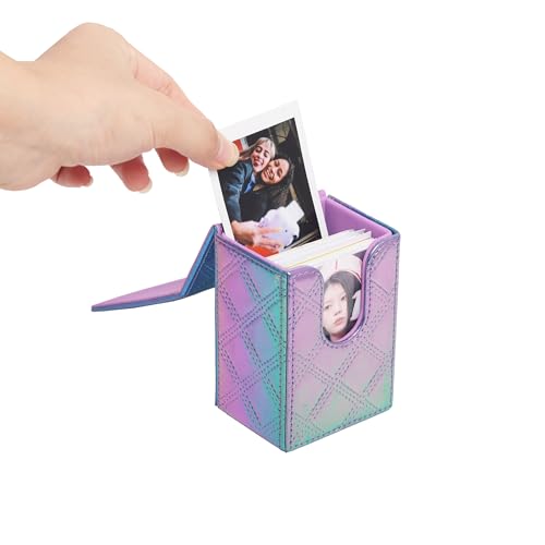 2 x 3 Mini Photo Storage Box for Polaroid Fujifilm Instax Mini 13 12 11 9 8 EVO Instant Film, Picture Frame and Containers, PU Leather. (Blue Purple) - color: Blue Purple