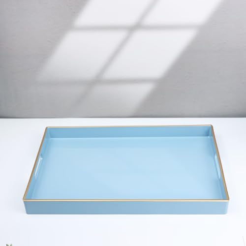 Spsyrine Blue Decorative Serving Tray with Handles, Elegant Plastic Coffee Table Tray for Ottoman, Living Room, Home Decor 15.6" X 10.2" Light Blue - color: Pure Blue
