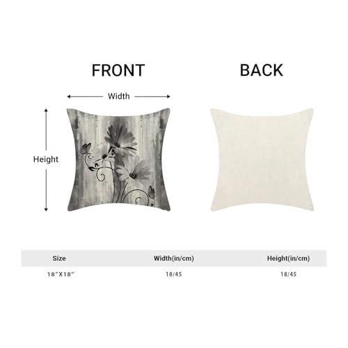 Spring Pillow Covers 18x18 Pack of 2 Black Daisy Floral Throw Pillow Covers Outdoor Decoration Vintage Summer Flower Decor Pillowcase Farmhouse Decorative Linen Cushion Case for Home Sofa Couch - color: Black Daisy, size: 18" x 18" (Pack of 2)