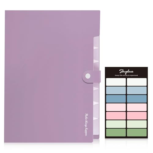 SKYDUE File Folder with Labels, Accordion File Organizer with 8 Pockets, Portable Document Organizer, A4 Letter Size, Paper Organizer for Office, Purple - color: Taro Purple