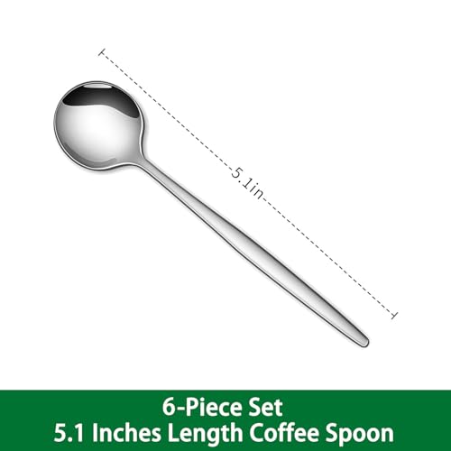 5.1 Inches Stainless Steel Coffee & Tea Spoon,6-Piece Cute Mini Spoons For Dessert,Small Espresso Spoons For Dessert,Cute Tiny Spoon - color: Silver