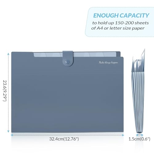 SKYDUE Expanding File Organizer with 8 Pockets, Accordion File Folders with Labels, Portable Document Paper Bill Receipt Organizer, Home College School Office Supplies, Letter Size, Blue - color: Haze Blue